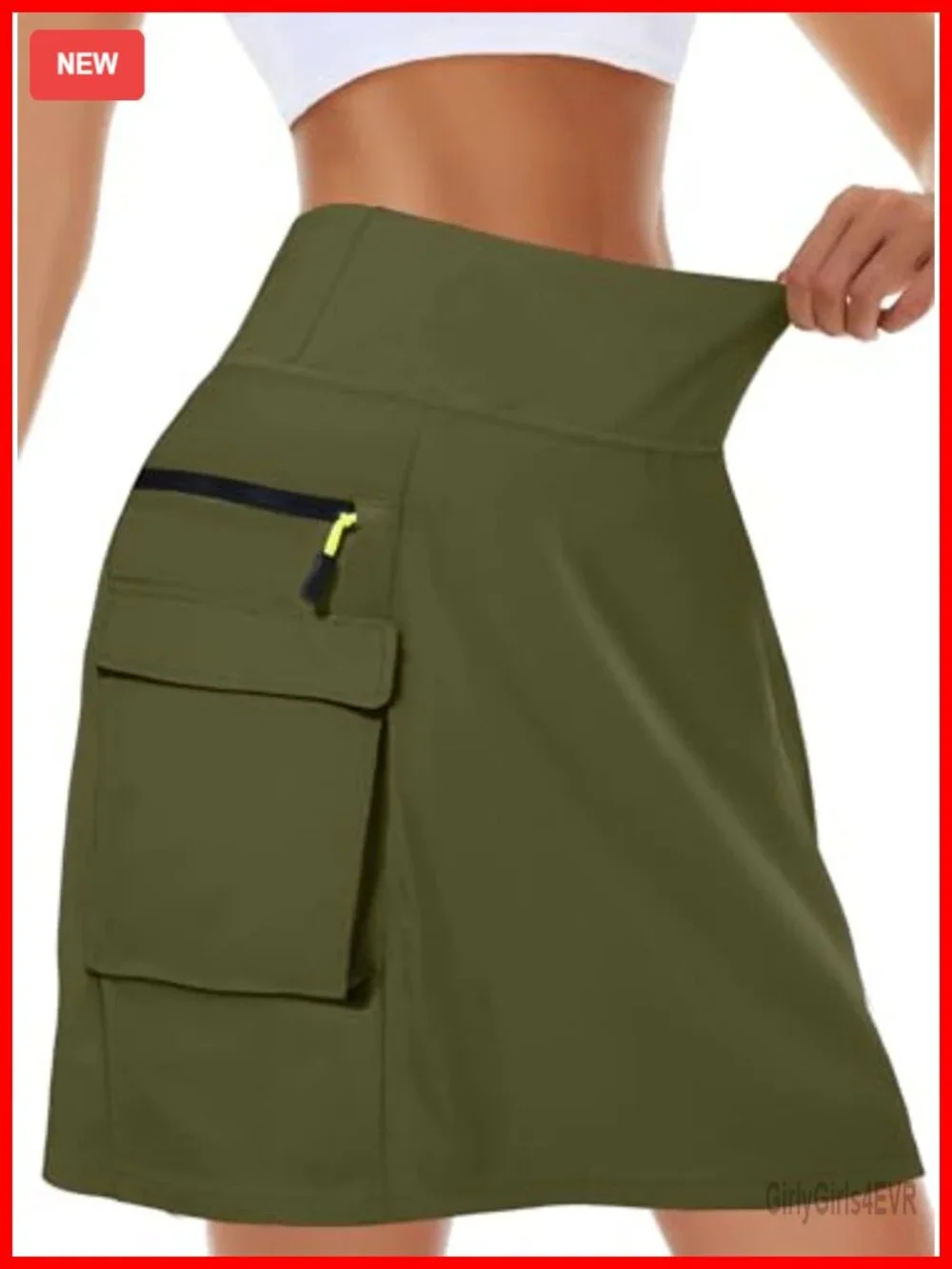 Women's Quick-Dry Cargo Skort with 5 Pockets, High Waisted Drawstring, Golf